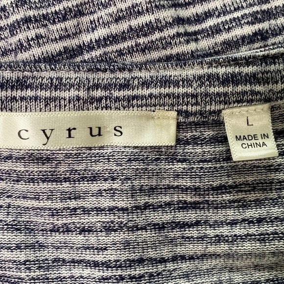 Cyrus Striped Henley Navy Tunic Top High Low Hem Long Sleeve 1/2 Button Front - Picture 6 of 14